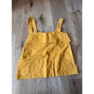 Sezane Mustard Yellow Isa Linen Blend Strap Button Back Tank Top Size 38